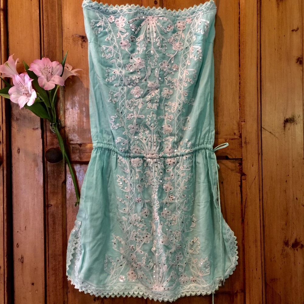 Embroidered Mint Cotton Romper NWT